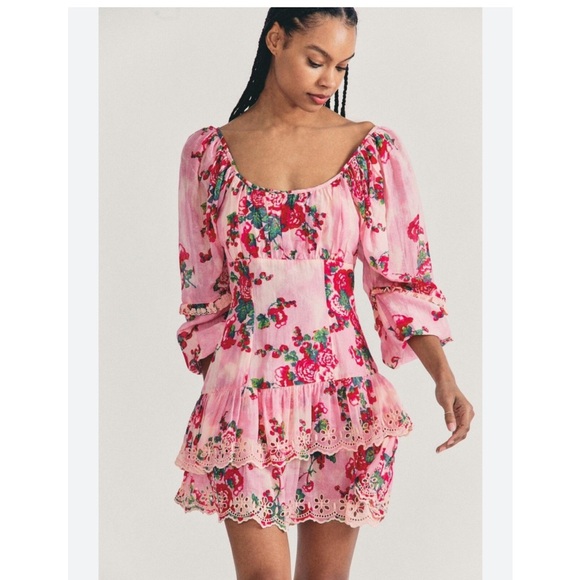 LoveShackFancy Pink Floral Long Sleeve Dress - Picture 1 of 8